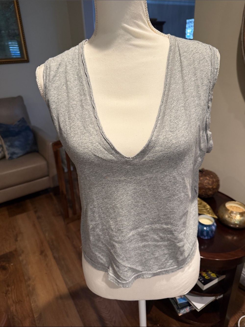 Free People Heather Gray Deep V Sleeveless Tank